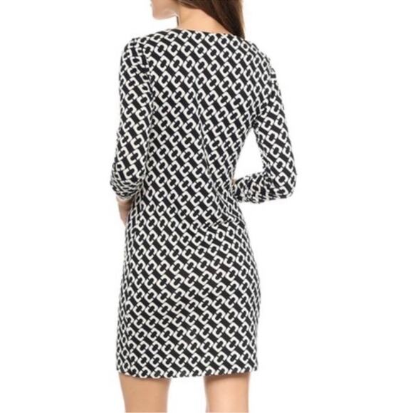 Diane Von Furstenberg Reina Silk Chain Link Shift Dress Black White Size 10 - Picture 4 of 12
